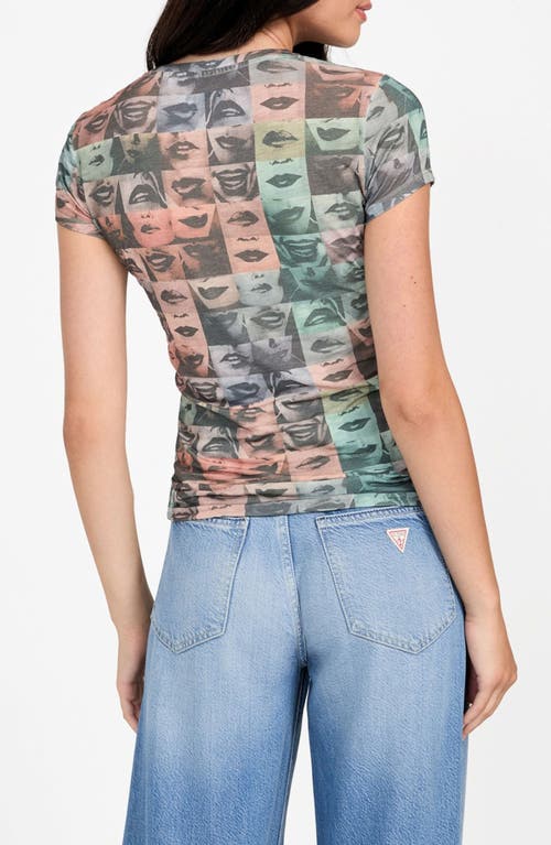 Guess Checkered Lips Crewneck T-shirt In Multi