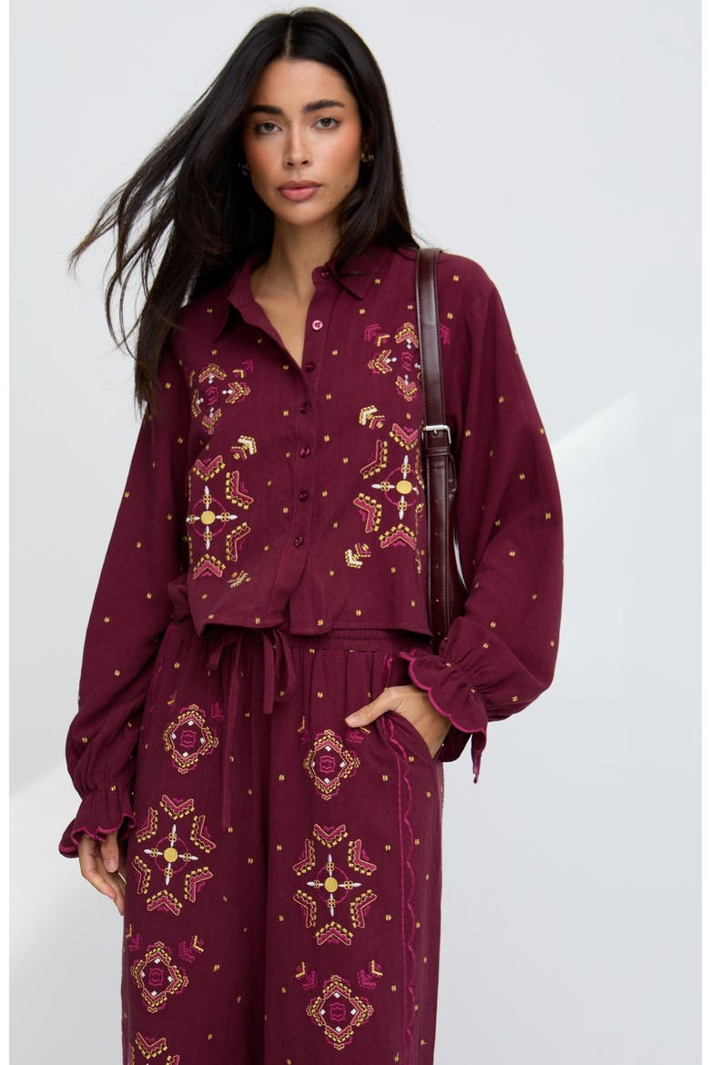 Penny Boxy Embroidered Shirt, Main, color, Purple