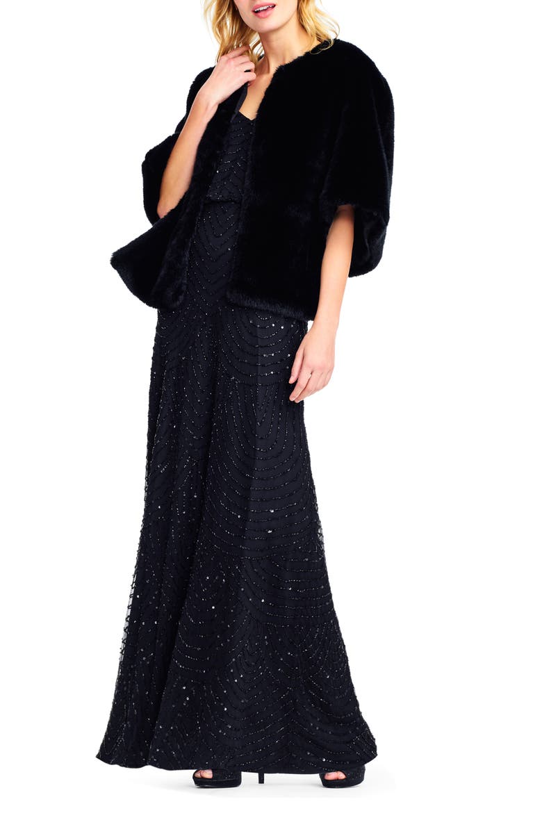 Faux Fur Jacket, Main, color, BLACK