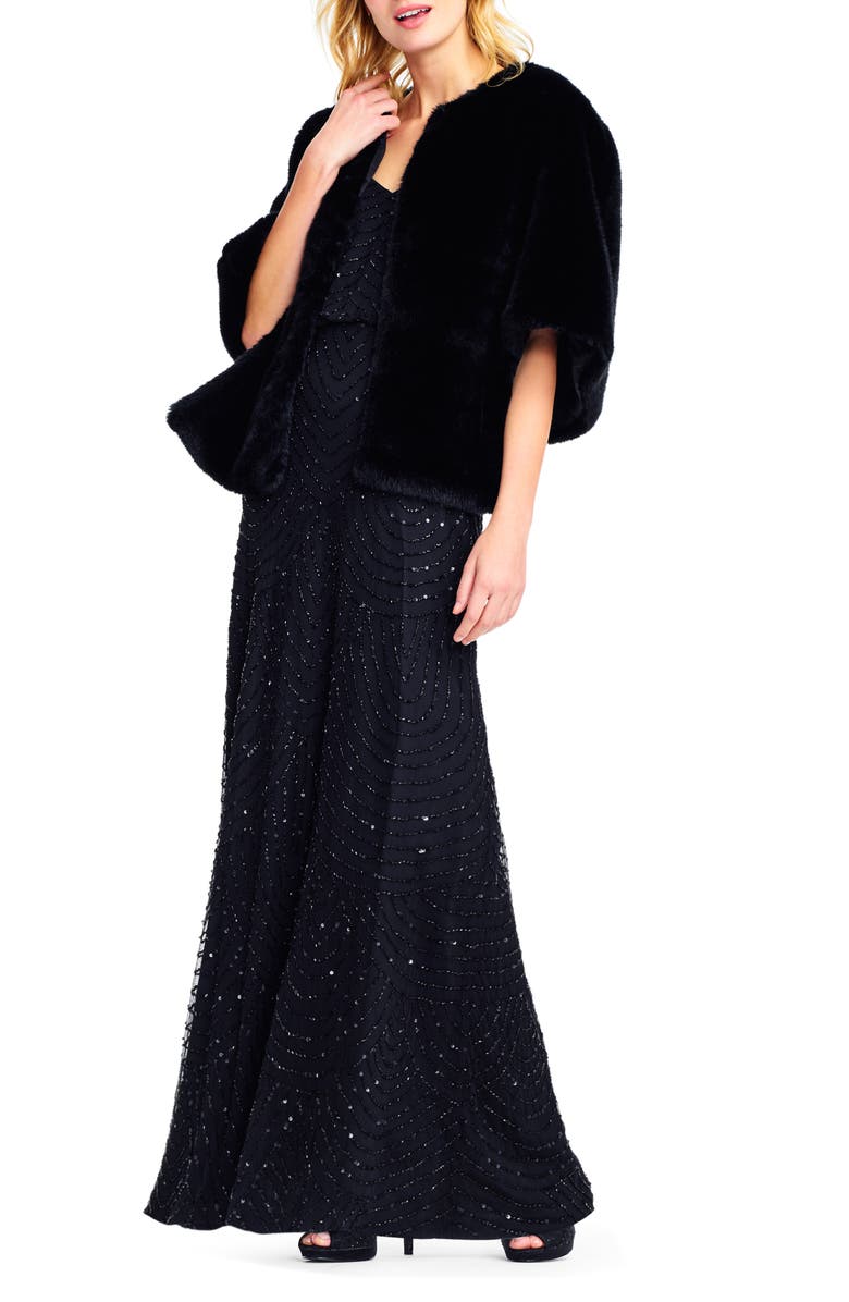 Adrianna Papell Faux Fur Jacket, Main, color, Black