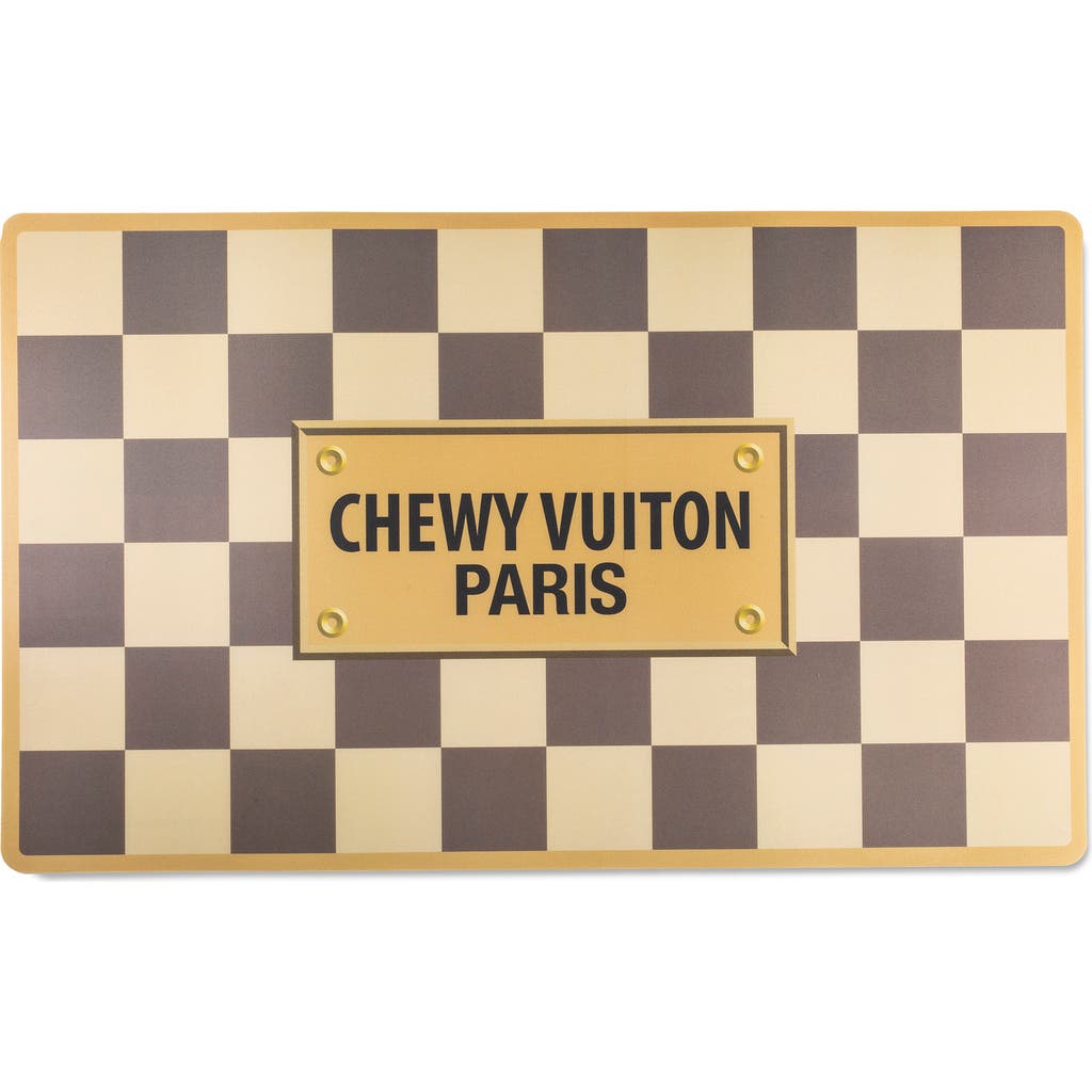 Haute Diggity Dog Checker Chewy Vuiton Pet Bowls & Placemat Set In Brown