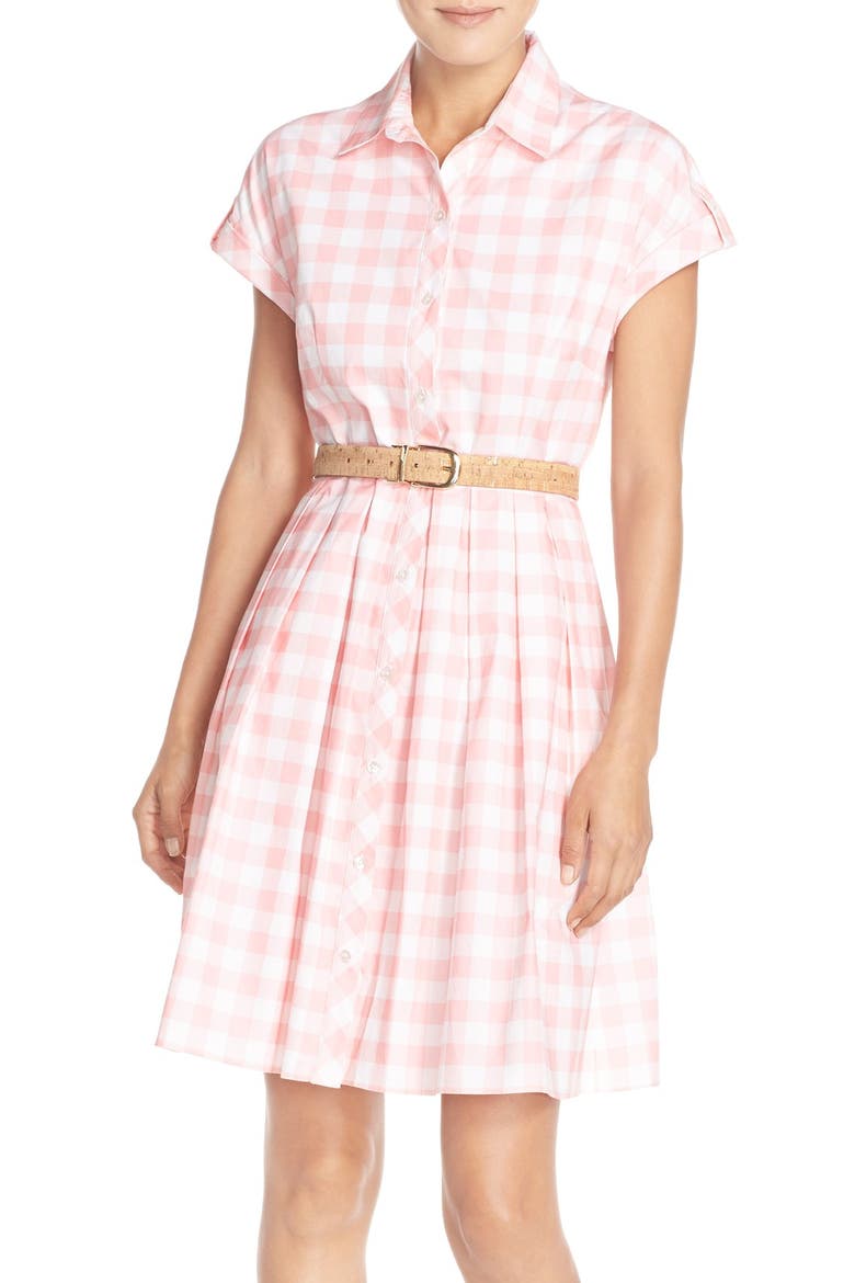 Check Cotton Poplin Shirtdress, Main, color, PINK/ IVORY
