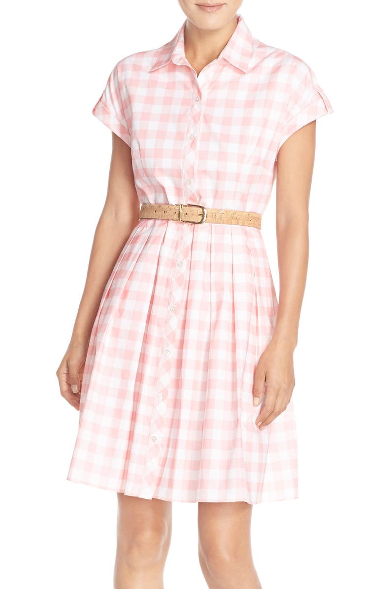 Eliza J Check Cotton Poplin Shirtdress, Main, color, 