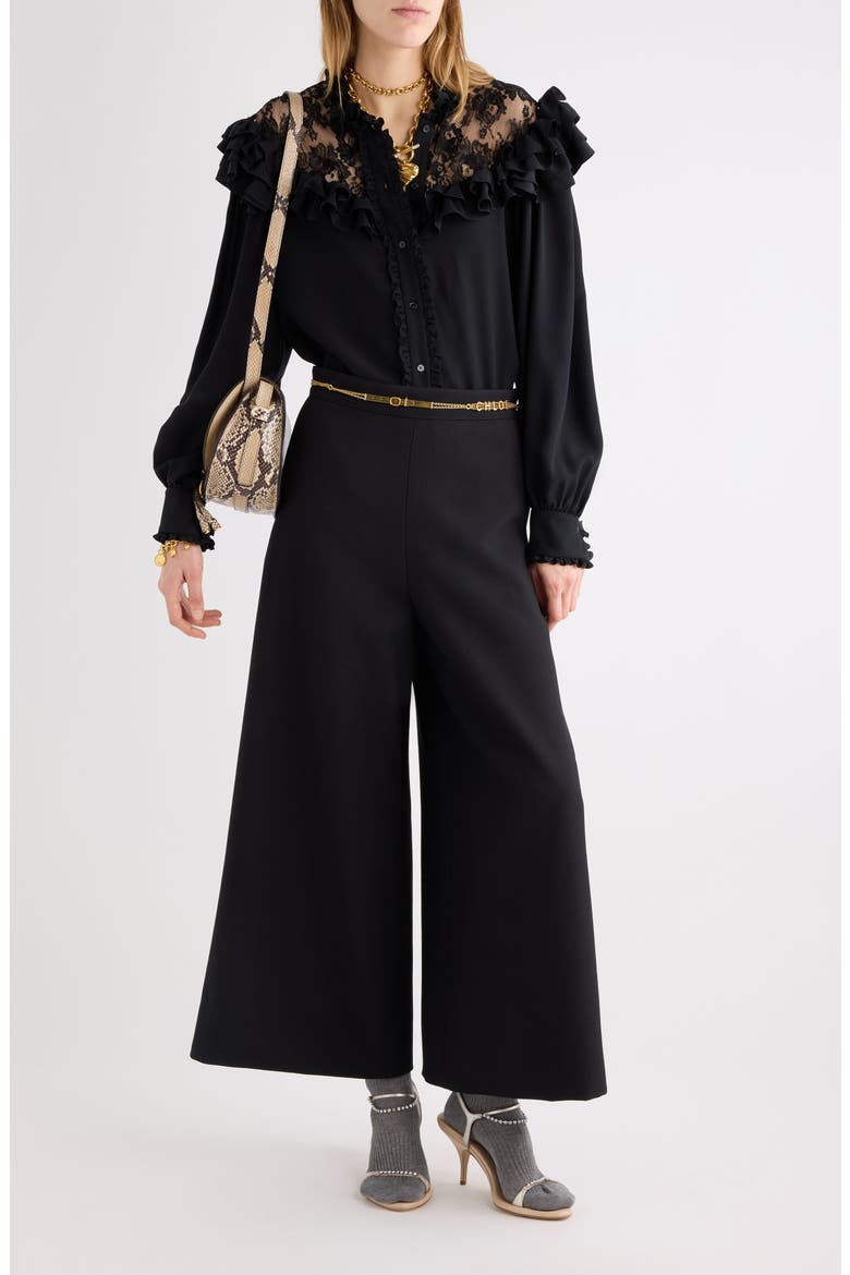 Virgin Wool Crêpe Crop Wide Leg Trousers, Alternate, color, BLACK