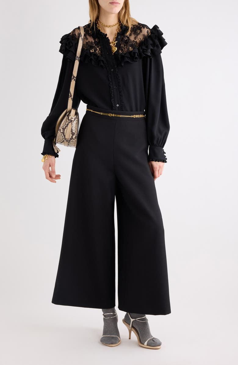 Chloé Virgin Wool Crêpe Crop Wide Leg Trousers, Alternate, color, Black