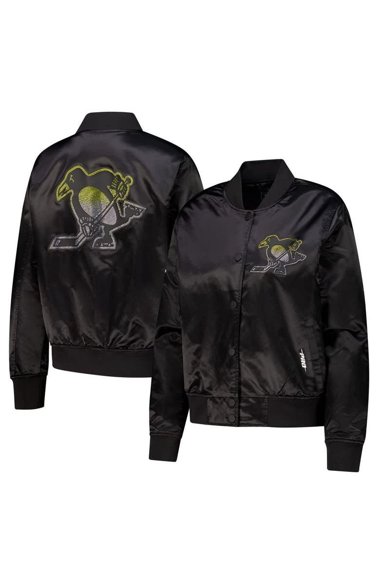 PRO STANDARD Women's Pro Standard  Black Pittsburgh Penguins Rhinestone Jewels Satin Full-Snap Jacket, Main, color, Black