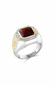 EFFY Men's Diamond & Garnet Two-Tone Signet Ring