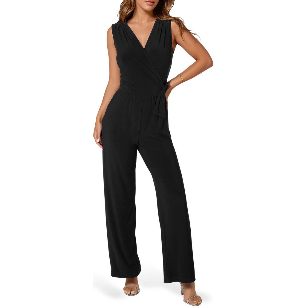 Bebe Sleeveless Faux Wrap Jumpsuit In Black