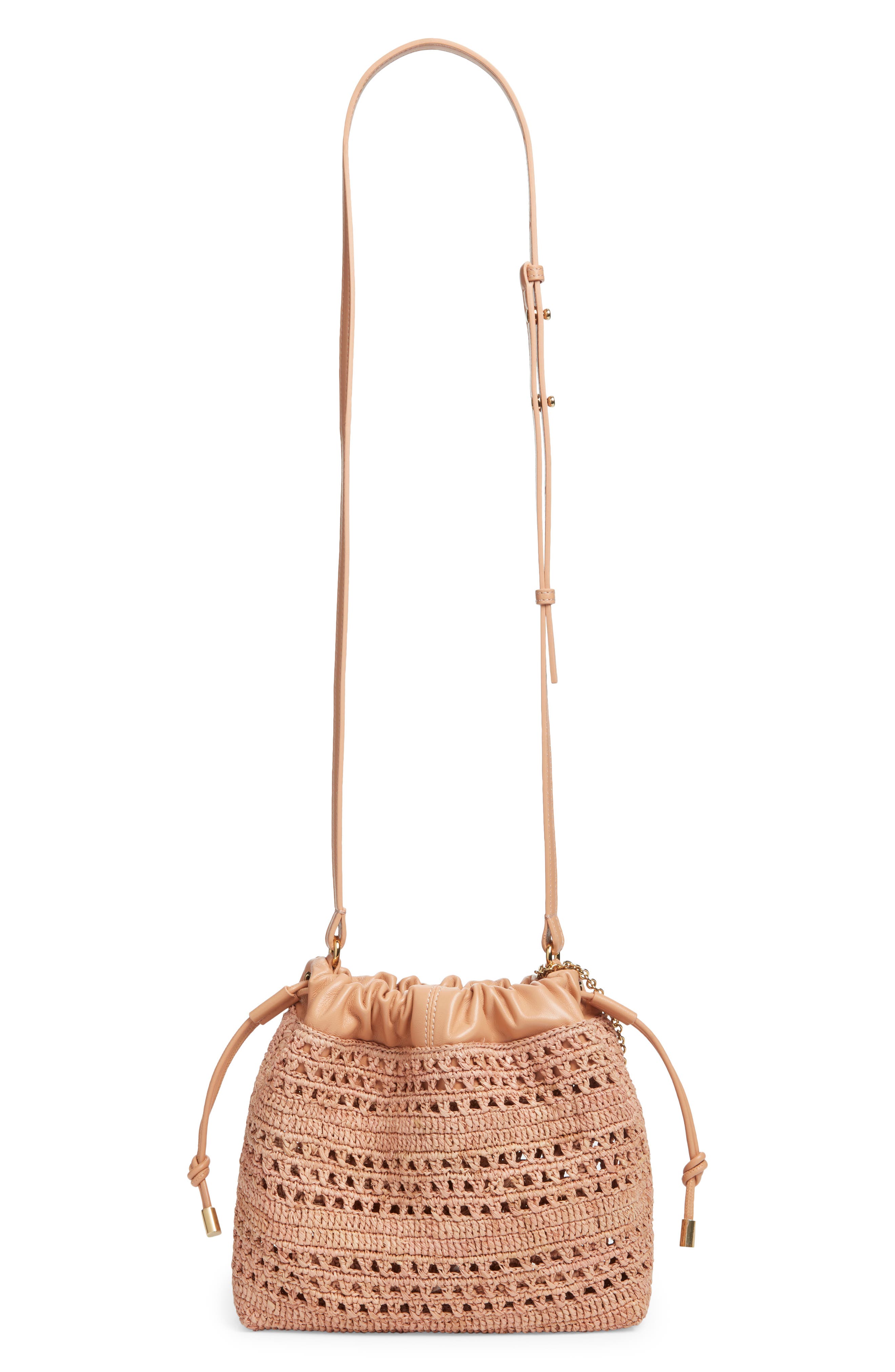 Chloé Mini Summer Banana Woven Raffia Drawstring Shoulder Bag, Alternate, color, Summery Beige