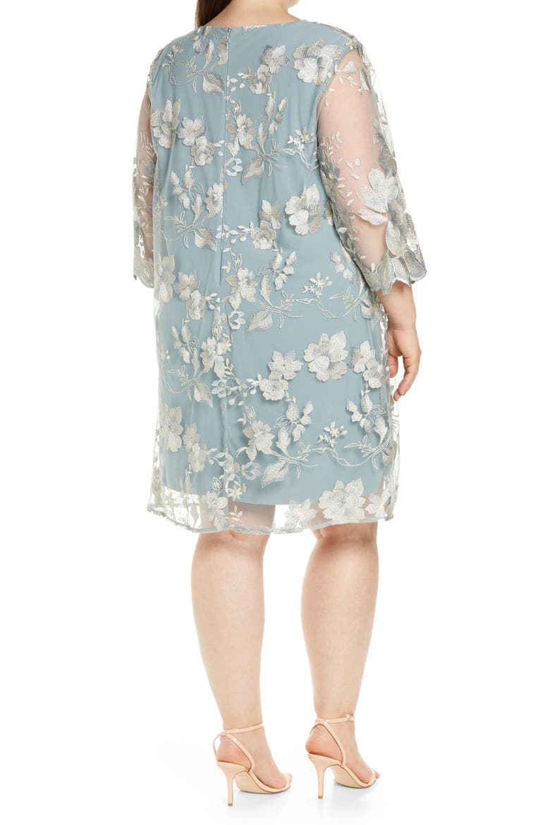 Embroidered Lace Mock Jacket Cocktail Dress, Alternate, color, ICE SAGE