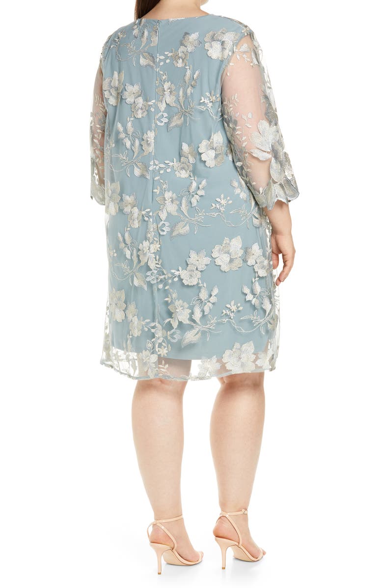 Alex Evenings Embroidered Lace Mock Jacket Cocktail Dress, Alternate, color, Ice Sage