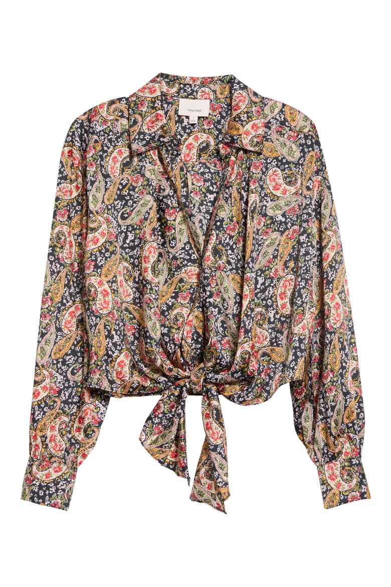 Marianna Paisley Tie Hem Button-Up Shirt, Main, color, BLACK MULTI