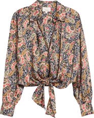Cinq à Sept Marianna Paisley Tie Hem Button-Up Shirt