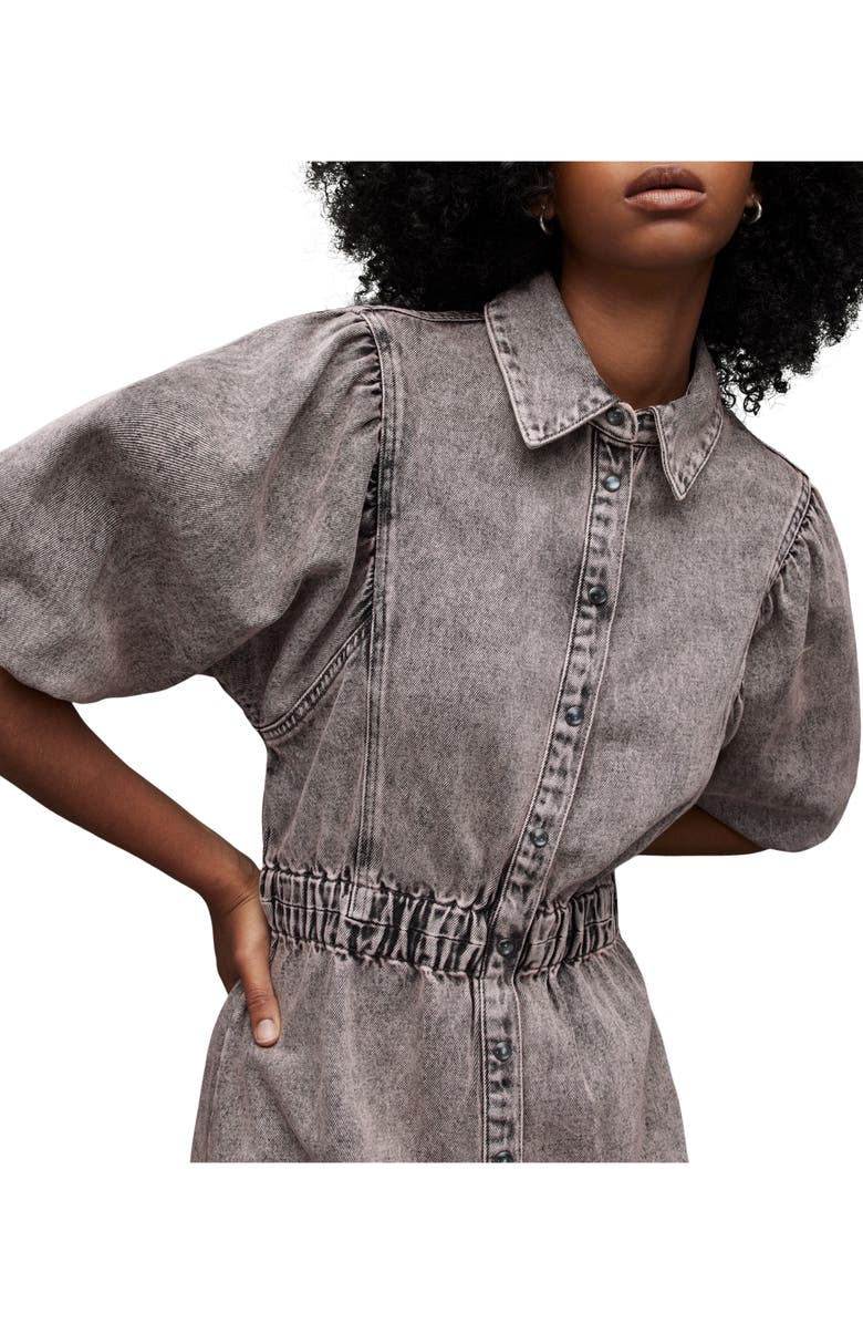 AllSaints Osa Puff Sleeve Denim Mini Shirtdress, Alternate, color,