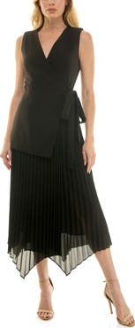 Socialite Mixed Media Pleated Dress