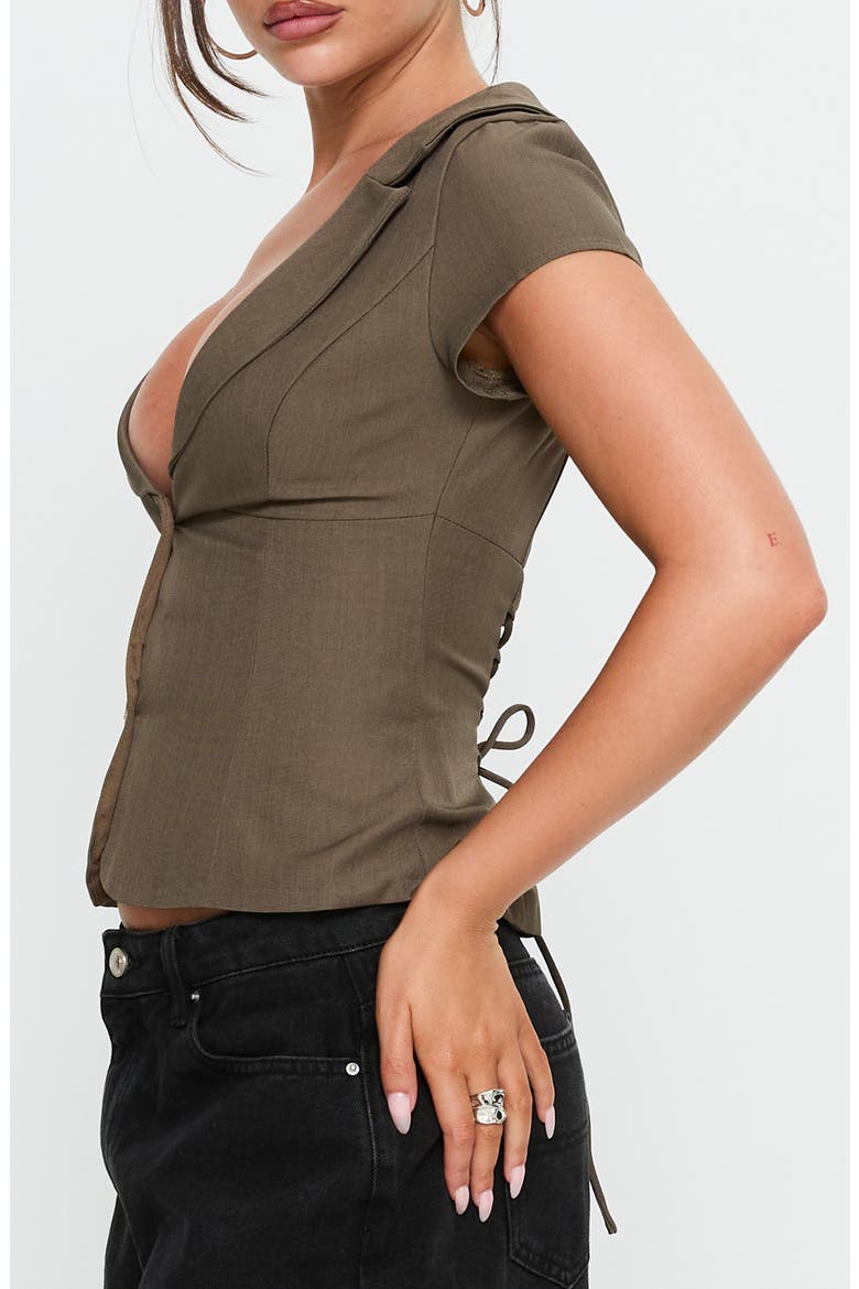 Alexandrea Plunge Notched Lapel Top, Alternate, color, BROWN MARLE