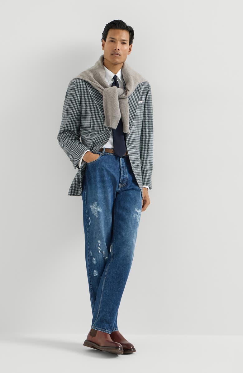 Brunello Cucinelli Denim iconic fit five-pocket trousers with rips, Alternate, color, Dark Denim