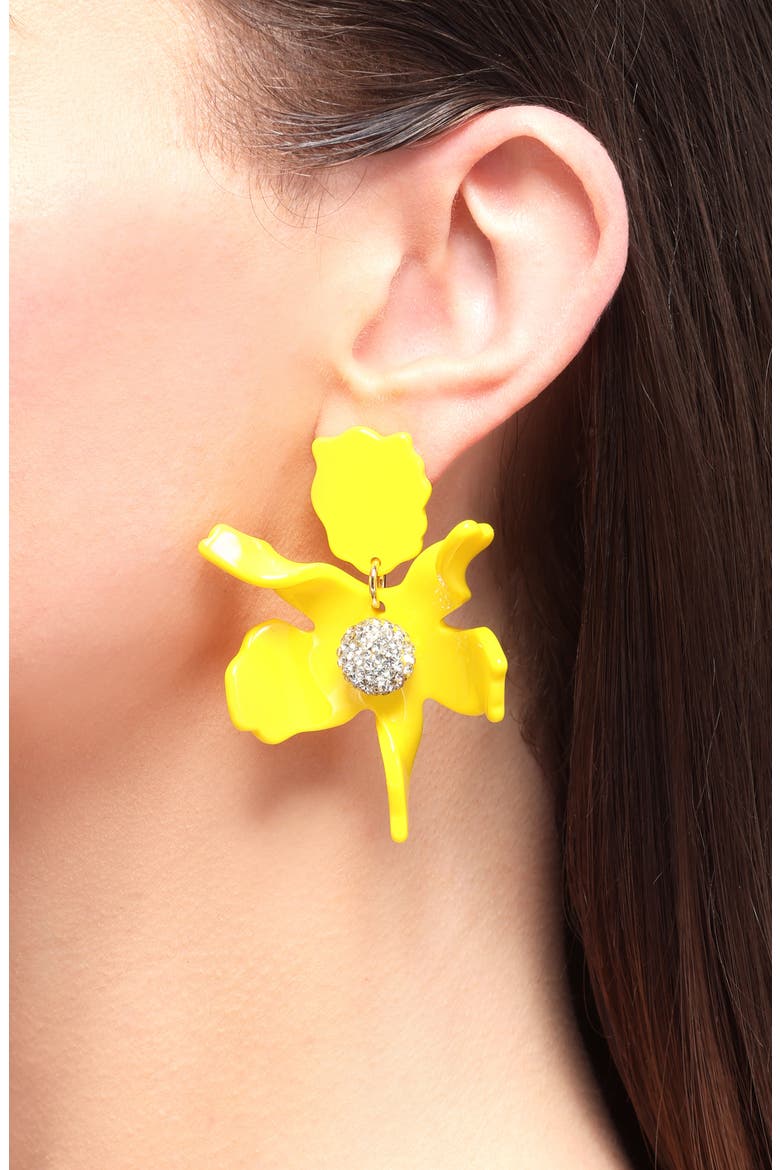 Small Crystal Lily Earrings, Alternate, color, SUNFLOWER