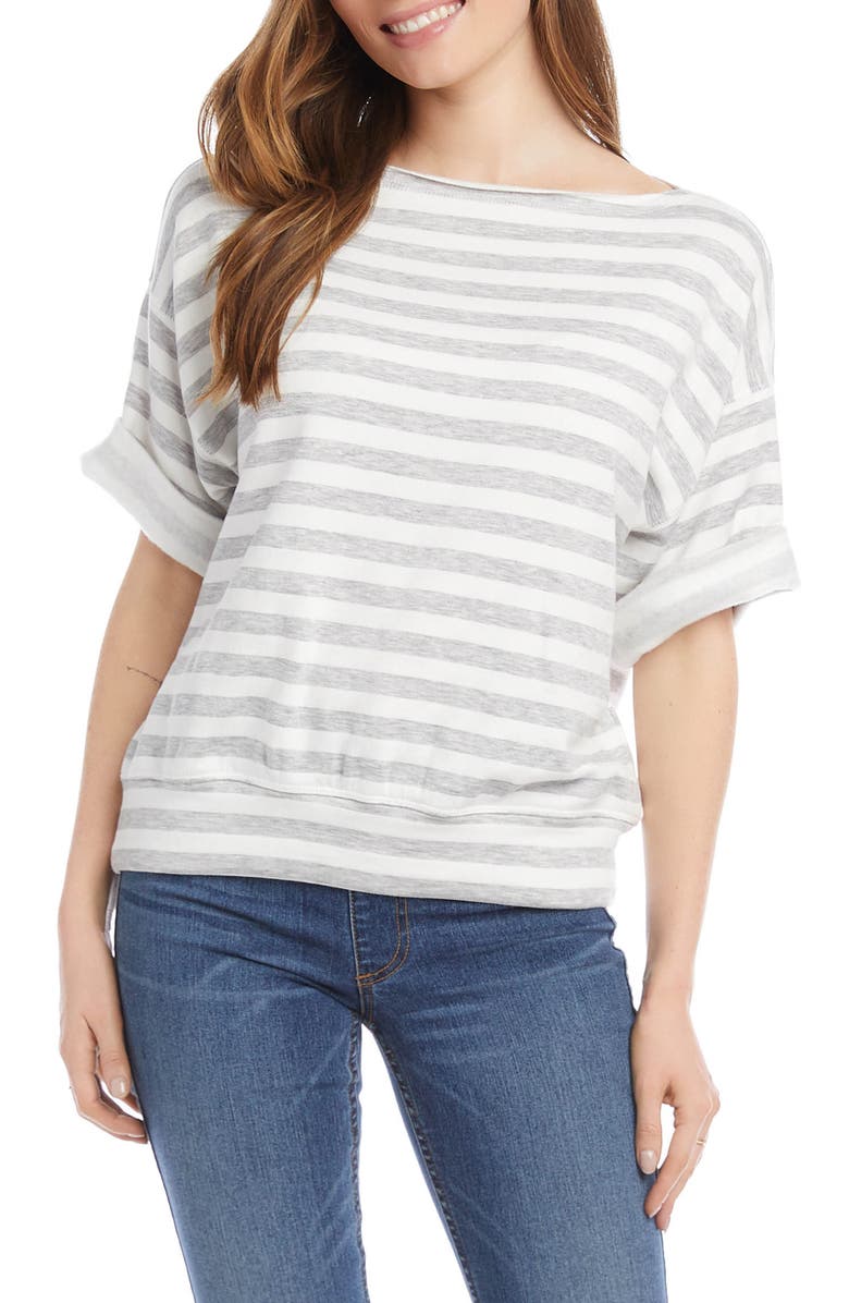 Karen Kane Stripe Short Sleeve Fleece Sweatshirt, Main, color, 