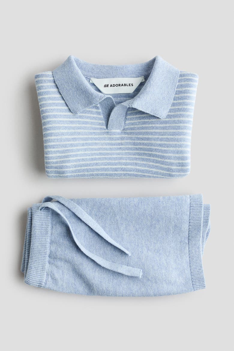 2-piece Cotton-knit Set, Alternate, color, Light dusty blue/white striped