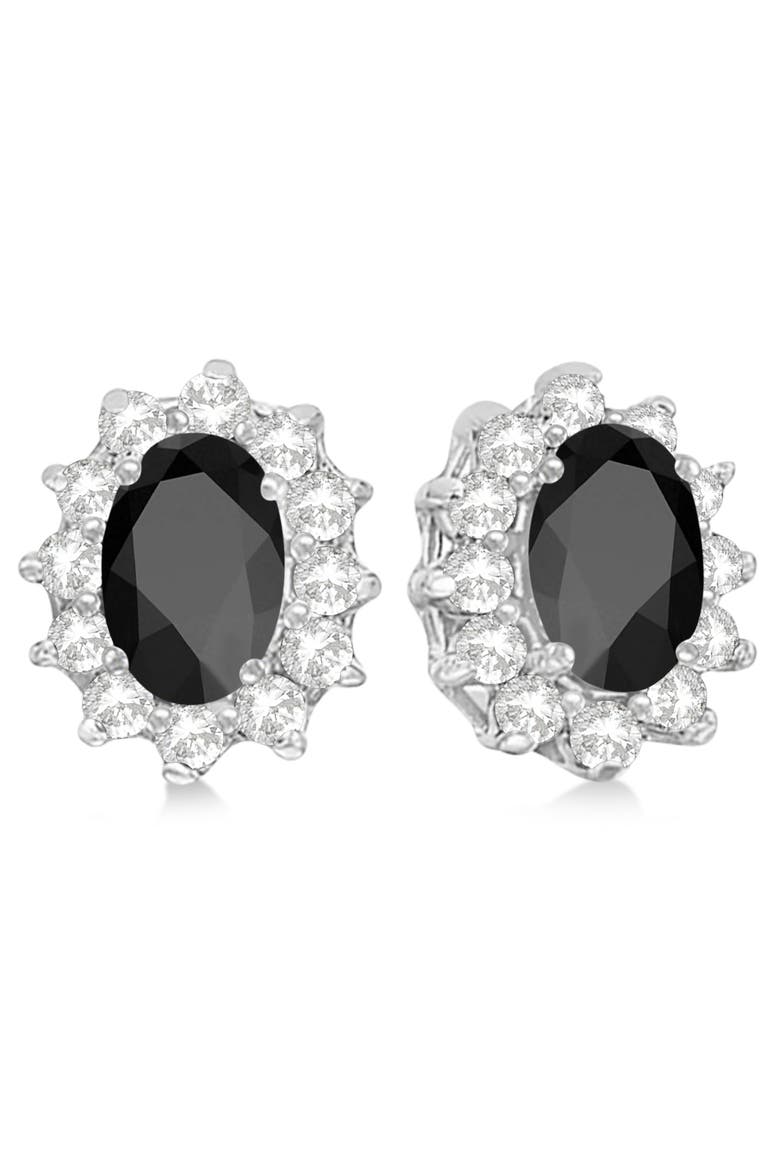 Oval Black Onyx & Diamond Accented Earrings 14k, Main, color, 2.05ct/White Gold