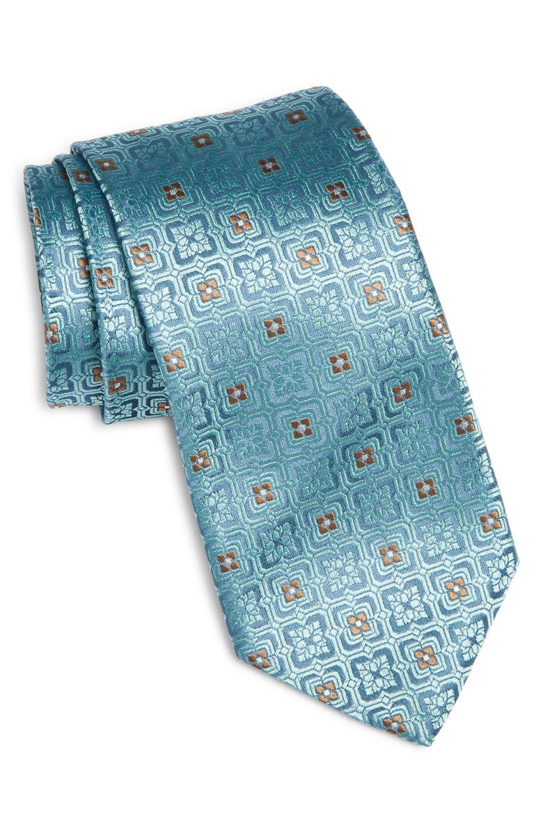 Canali Medallion Silk Tie, Main, color, Light Green