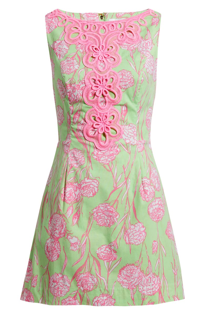 Lilly Pulitzer<sup>®</sup> Elanie Lace Appliqué Floral Stretch Cotton Skirted Romper, Alternate, color, Pistachio Macaron Alina