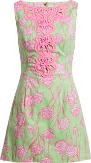 Lilly Pulitzer® Elanie Lace Appliqué Floral Stretch Cotton Skirted Romper