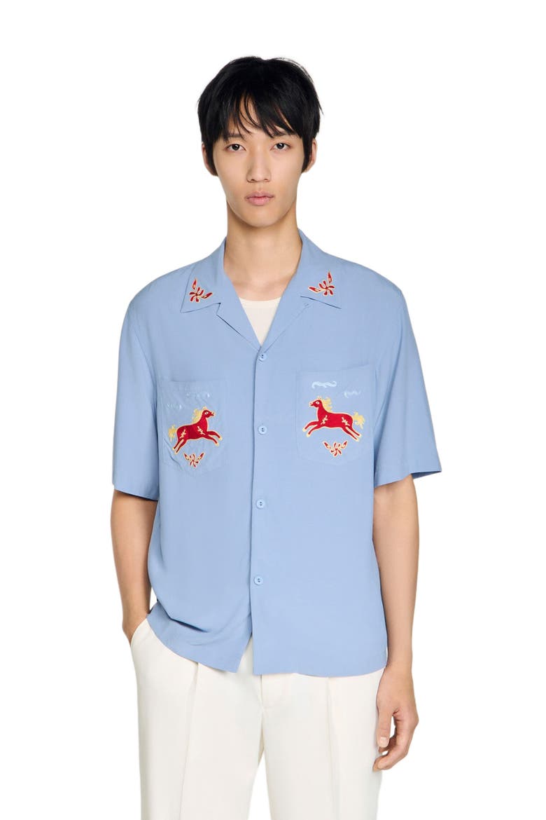 Embroidered horse loose-fit shirt, Alternate, color, Blue