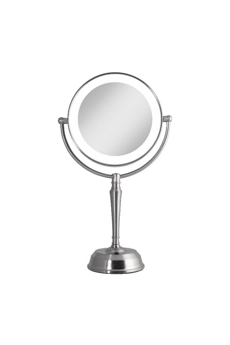 Makeup Mirror with Light and 10X/1X Magnifications and USB Charging Port, Main, color, Satin Nickel