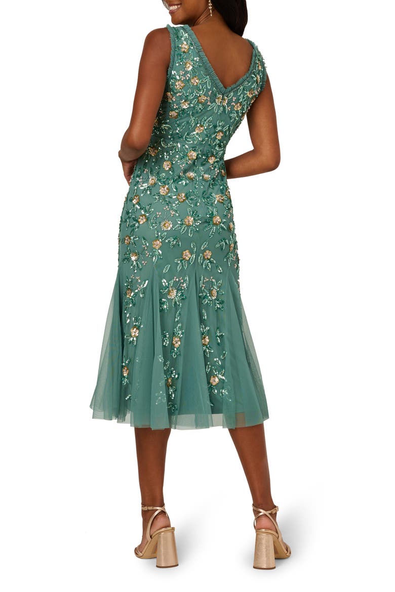 Ruffle Beaded Midi Mermaid Cocktail Dress, Alternate, color, SLATE