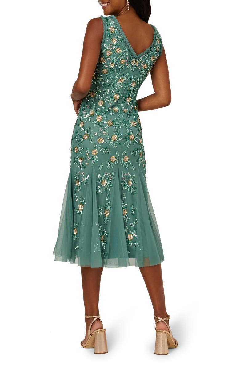 Adrianna Papell Ruffle Beaded Midi Mermaid Cocktail Dress, Alternate, color, Slate