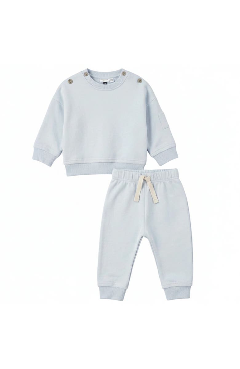 Little Fragile Boy French Terry Rib Trim Raw Edge Sweatshirt and Pants Set, Main, color, Misty Blue