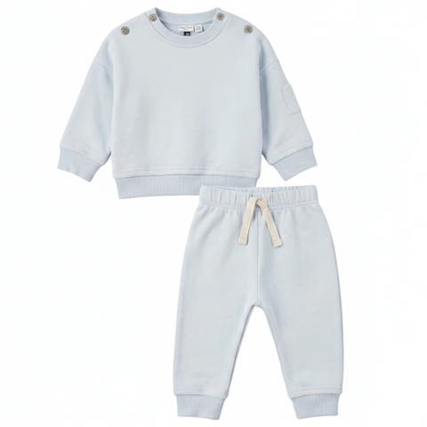 Boy French Terry Rib Trim Raw Edge Sweatshirt and Pants Set (Toddler)