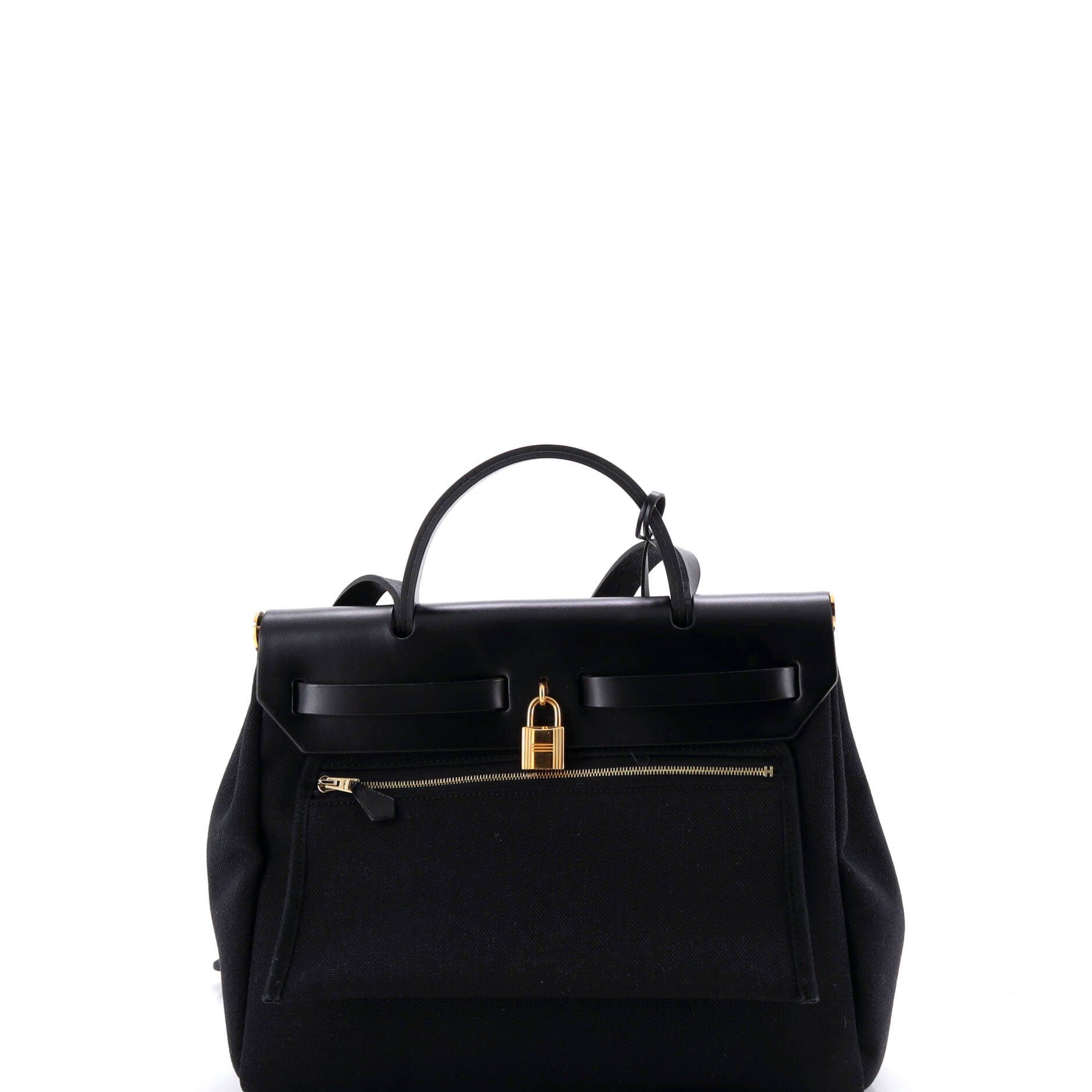 Pre-Owned Hermes Herbag Zip Leather and Toile 31, Alternate, color, Noir