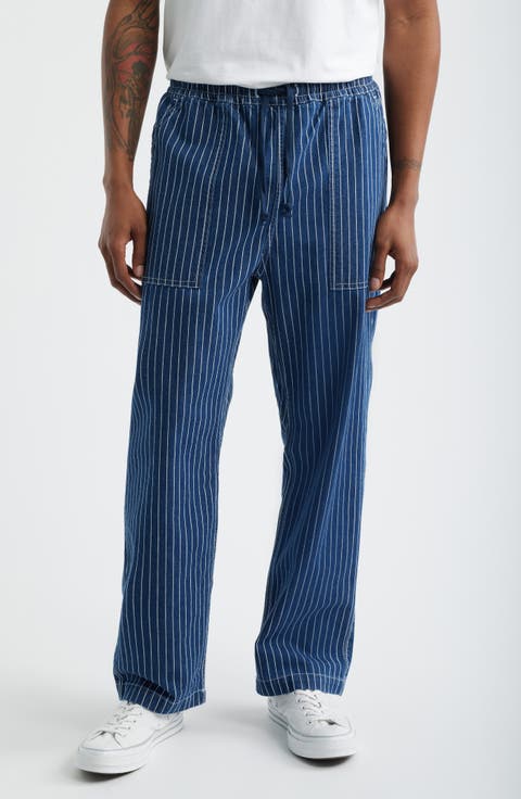Pinstripe Denim Drawstring Chef Pants