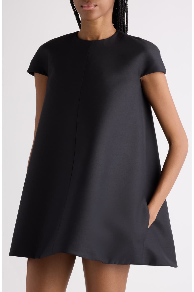 Wool & Silk Crepe Babydoll Minidress, Alternate, color, NERO