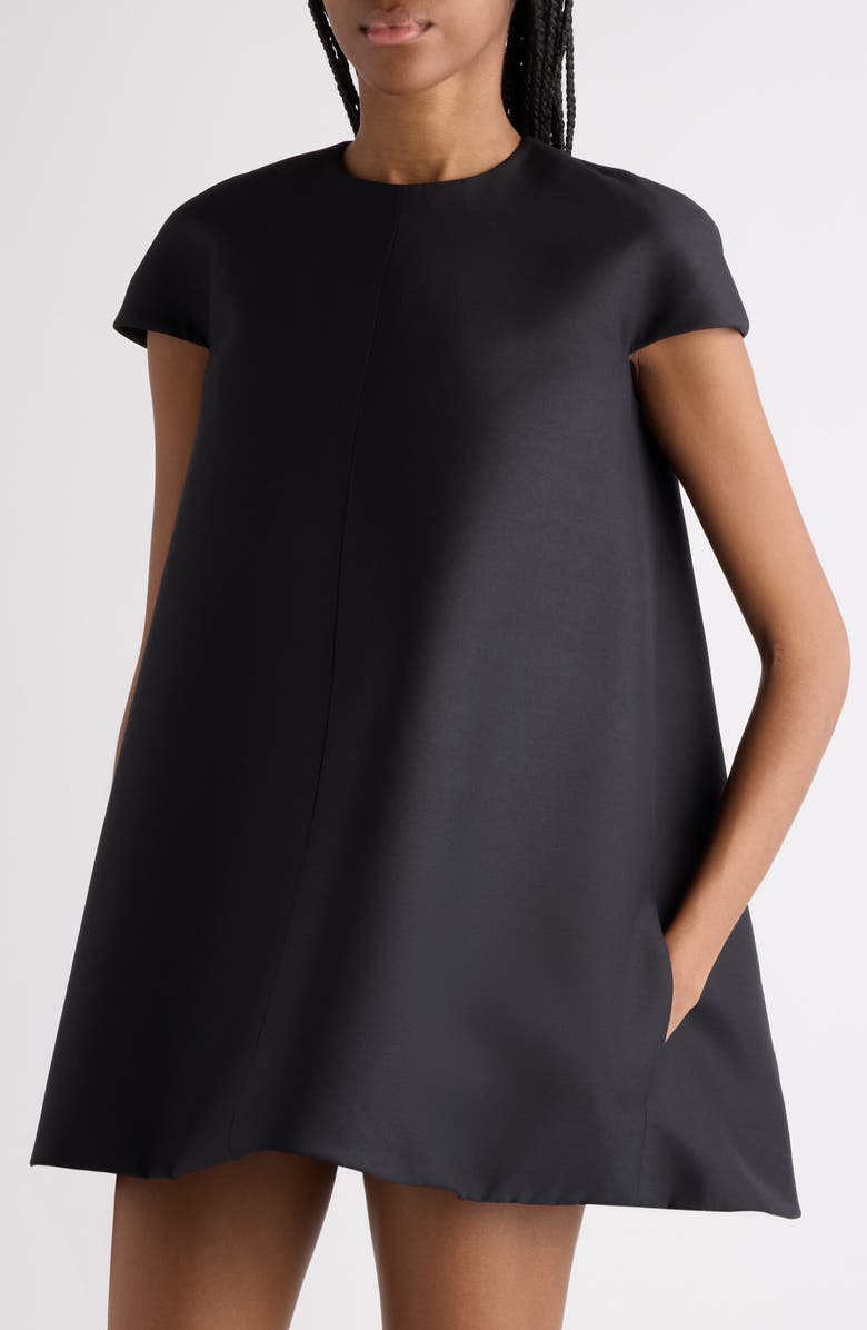 Balenciaga Wool & Silk Crepe Babydoll Minidress, Alternate, color, Nero