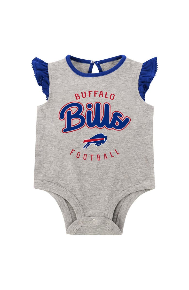 Outerstuff Girls Infant Heather Gray/Royal Buffalo Bills All Dolled Up Three-Piece Bodysuit, Skirt & Booties Set, Alternate, color, Heather Gray
