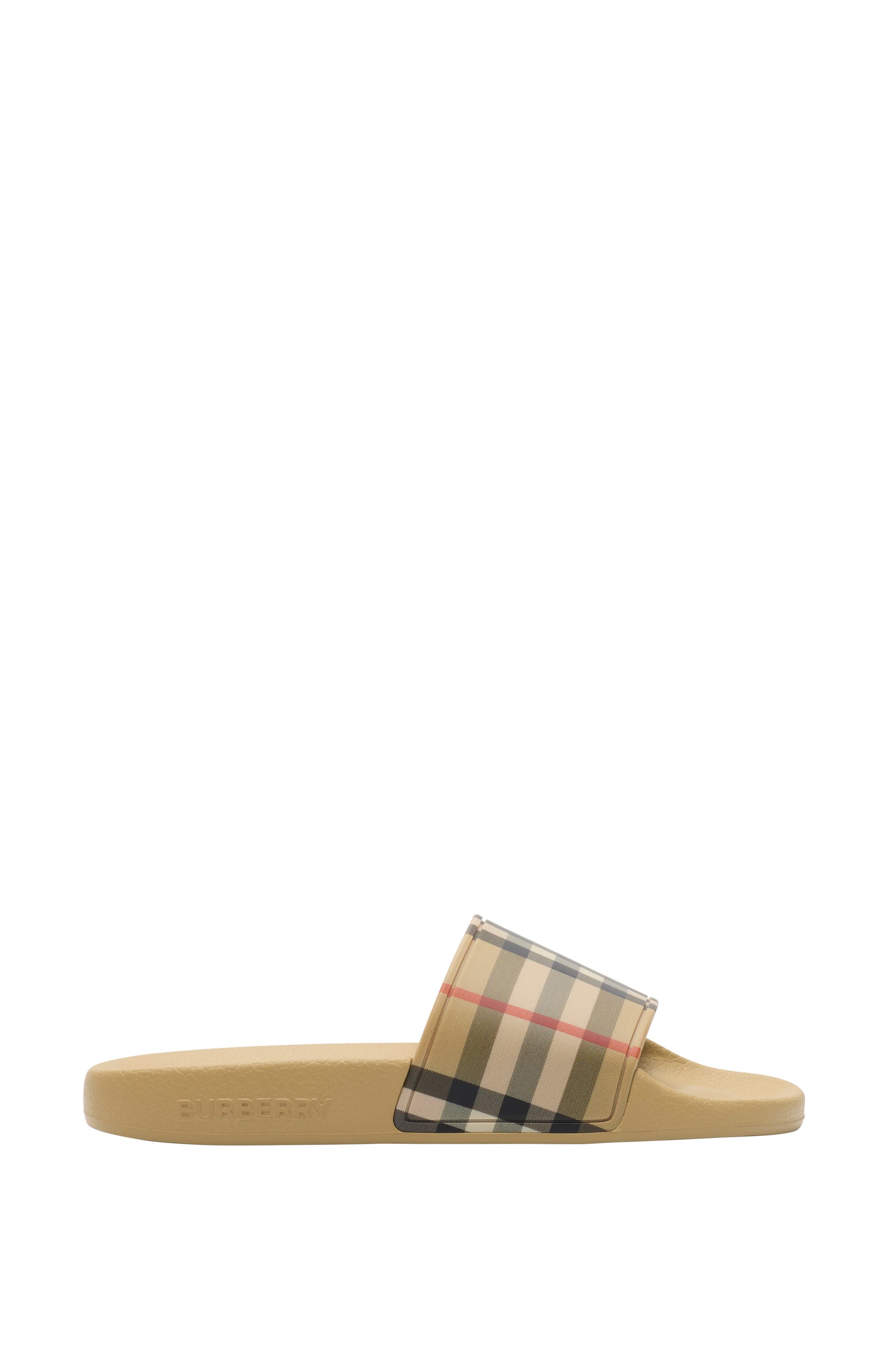 Burberry Check Slides, Main, color, Sand Beige
