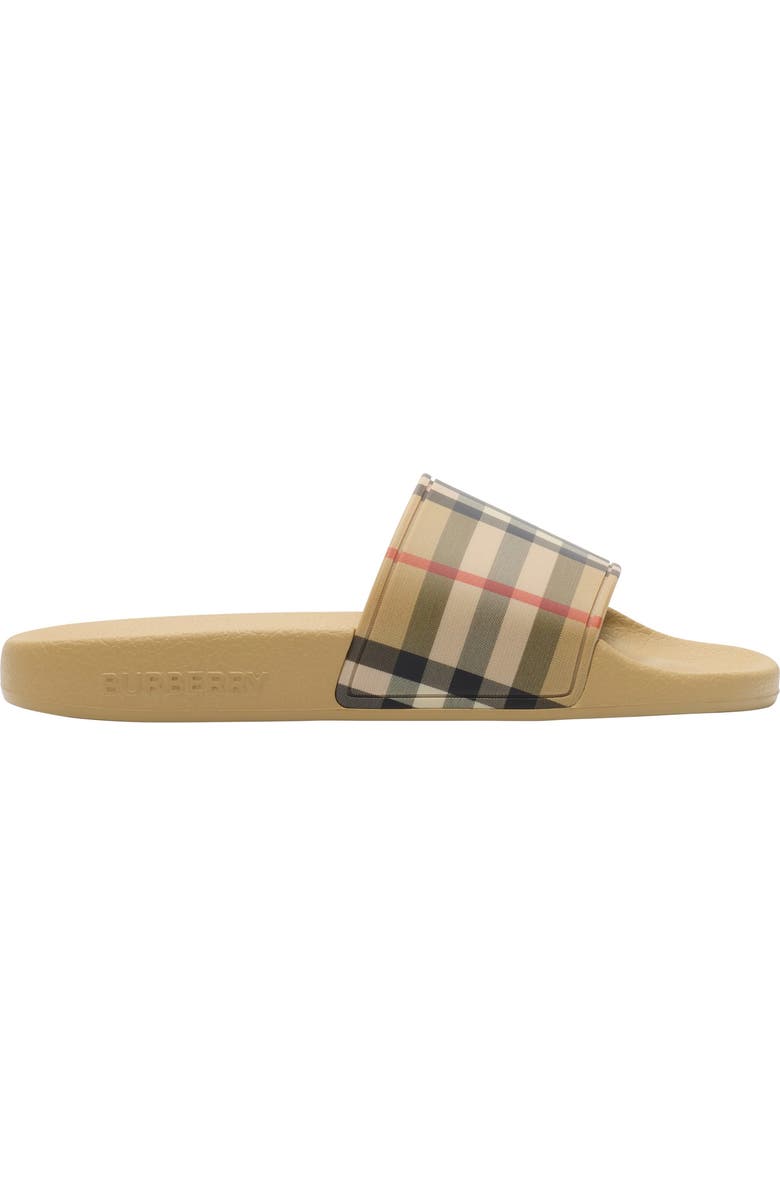 Burberry Check Slides, Main, color, Sand Beige