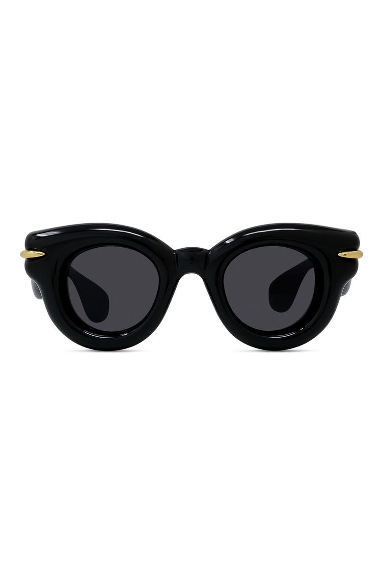 Inflated Pantos 46mm Round Sunglasses, Main, color, SHINY BLACK / SMOKE