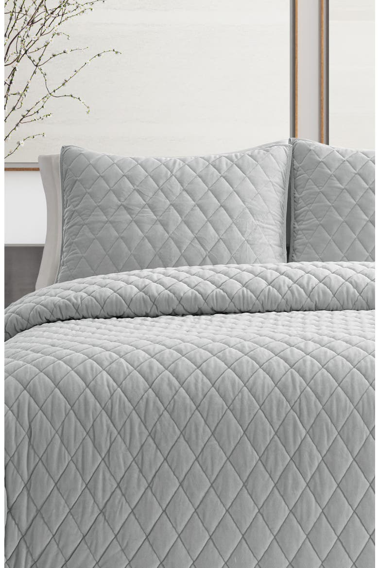 Diamond Velvet Quilt & Sham Set, Alternate, color, SILVER