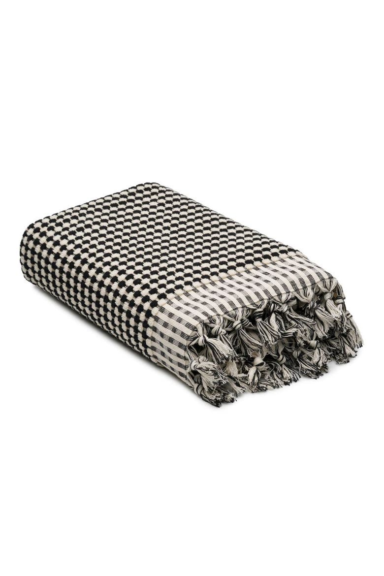 Dots Turkish Cotton Terry Bath Towel, Main, color, Black
