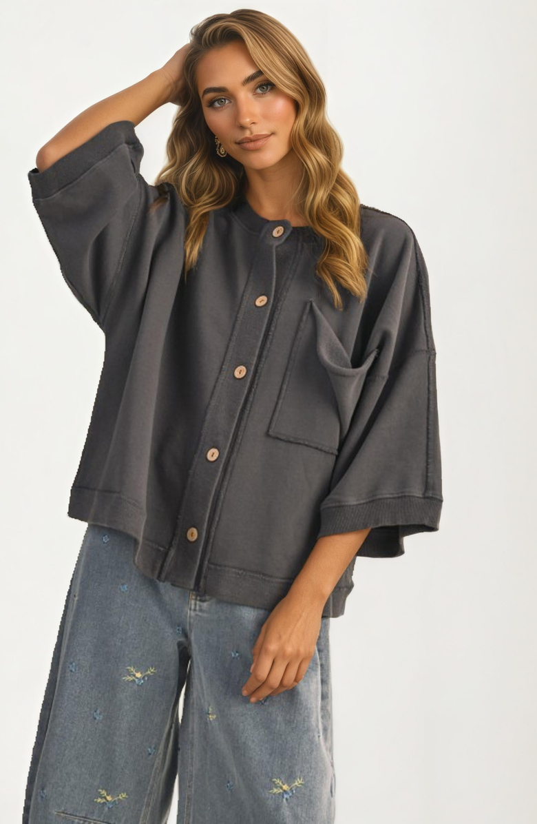 Knit and Lounge Relaxed Oversized Button-Up Shirt Jacket, Main, color, 