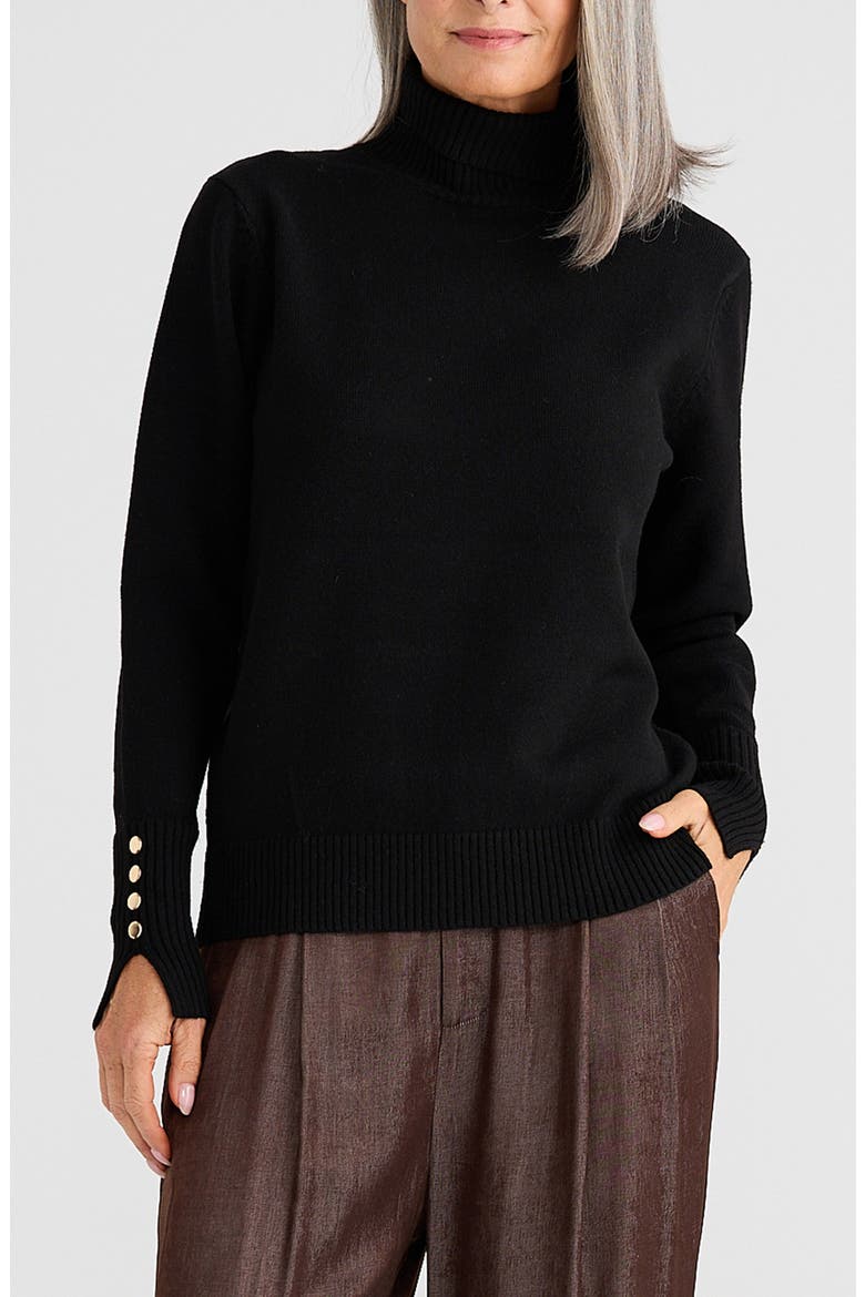 Pilot Button Cuff Turtleneck, Main, color, BLACK