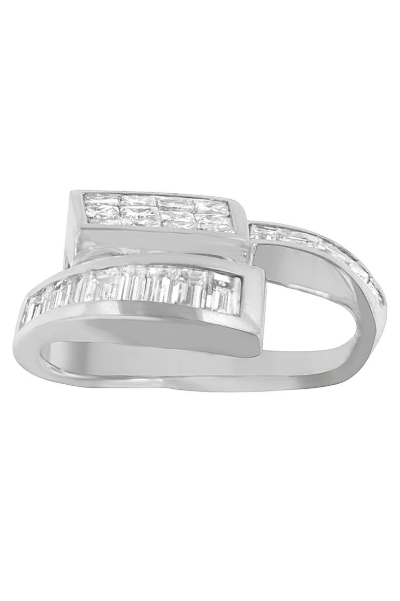 14K White Gold 2 cttw Princess and Baguette Cut Diamond Double Loop Pendant Necklace, Alternate, color, White