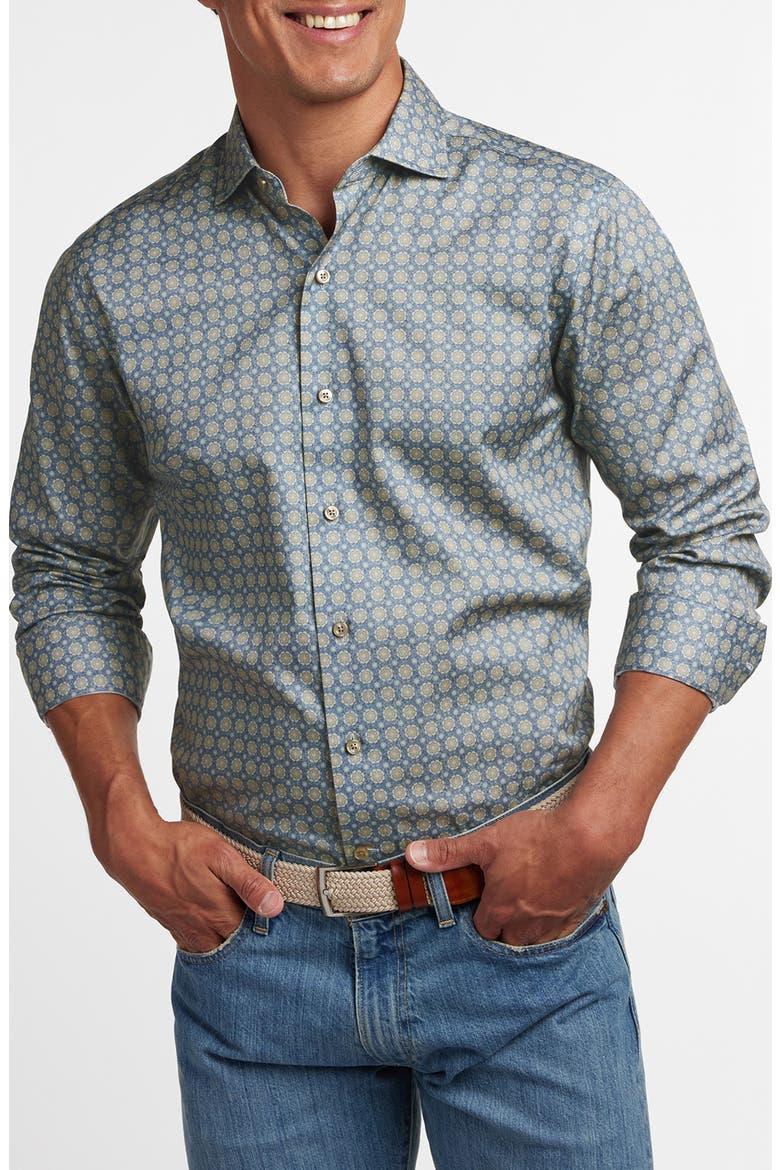 Medallion Print Sport Shirt, Alternate, color, BLUE/ DUNE