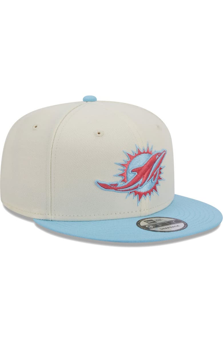 New Era Men's New Era Cream/Light Blue Miami Dolphins Two-Tone Color Pack 9FIFTY Snapback Hat, Alternate, color,