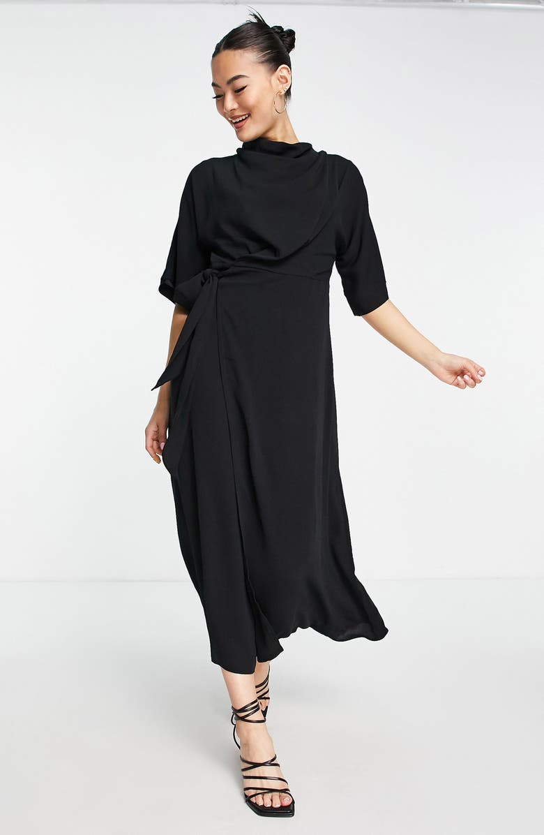 asos design cowl neck midi dress ASOS DESIGN Curve cowl neck midi dress with wrap skirt in black